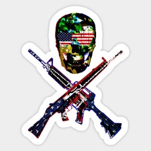 American Flag Classic Retro Skull Bones Cross Guns Sticker